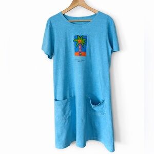 Miro Riviera Maya Mexico Palm Tree Swimsuit Cover Up Dress Blue Pockets Medium